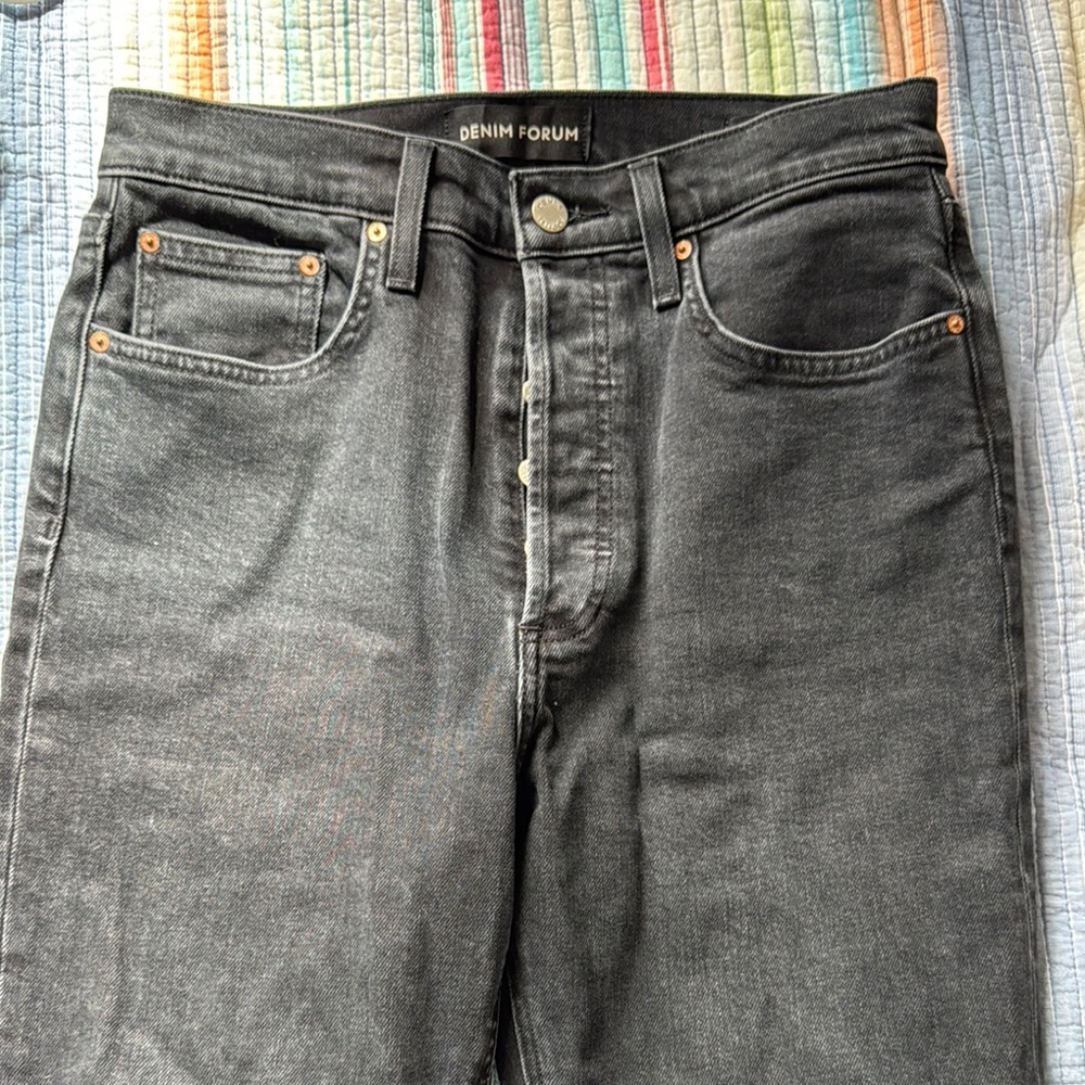 Denim Forum Black Slim Jeans High-Rise Distressed